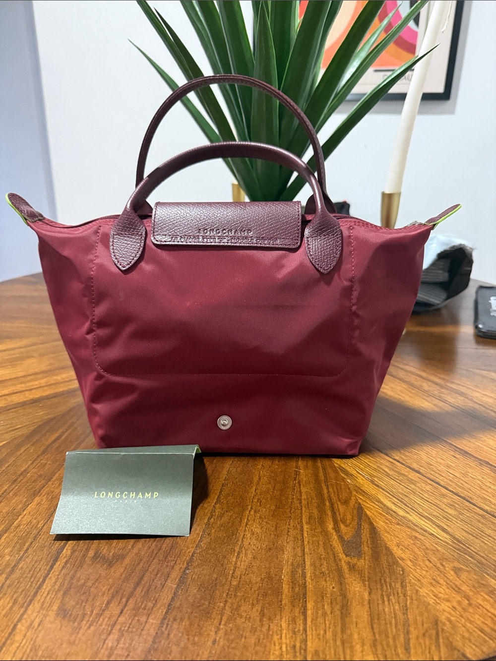 Longchamp burgundy Le Pliage small top-handle tote - Picture 2 of 9